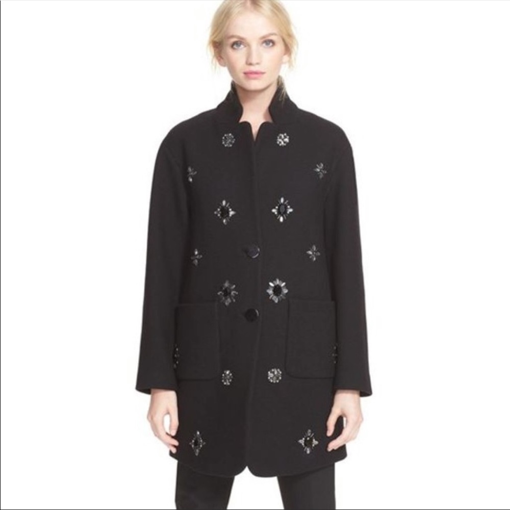 Kate Spade Embellished Black Wool Coat with crystals and beading